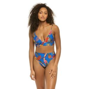 Farm Rio Macaw Tropical Print Beaded Bikini Set Size Small Top & Medium Bottom